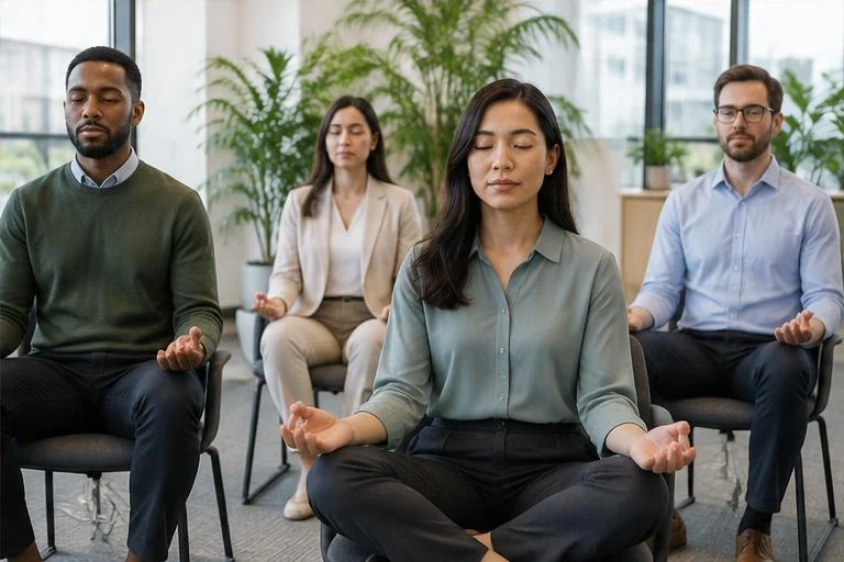 Meditação Corporativa em atendimento profissional — imagem ilustrativa